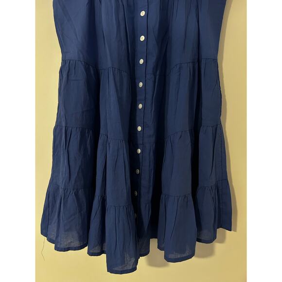 Marea Mackenzie Ultramarine Blue Tiered Button Dress Natural 100% Cotton EUC M - Picture 6 of 12